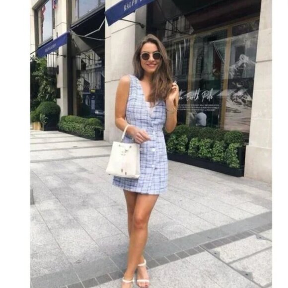 ZARA Blue Tweed Double Breasted Mini Dress Size M | Blogger Favourite - Picture 2 of 12
